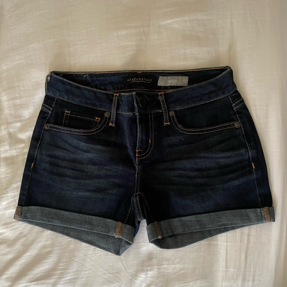 Aeropostale Dark Indigo Rolled Cuff Denim Shorts